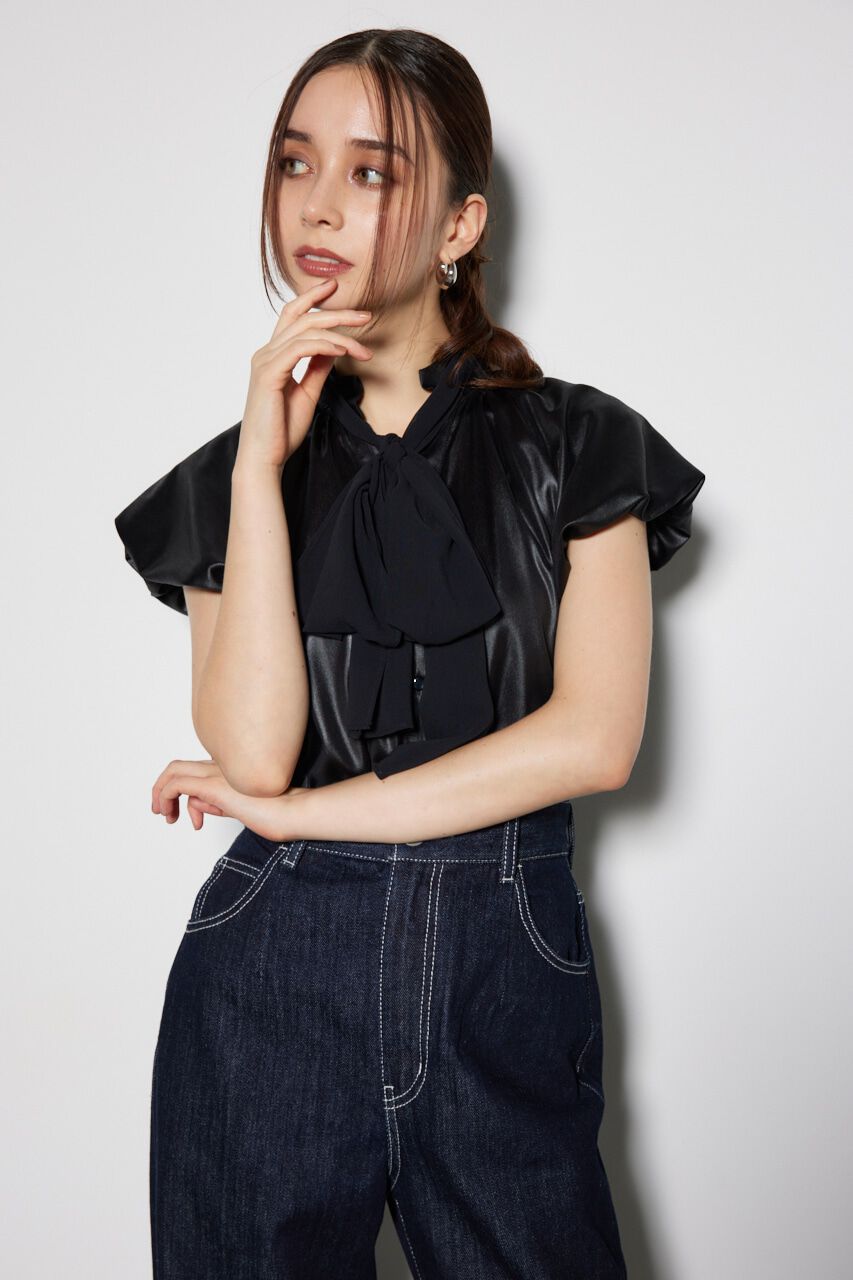 rienda「スカーフ付きバルーンフリルブラウス」|シャツ・ブラウス|BLK
