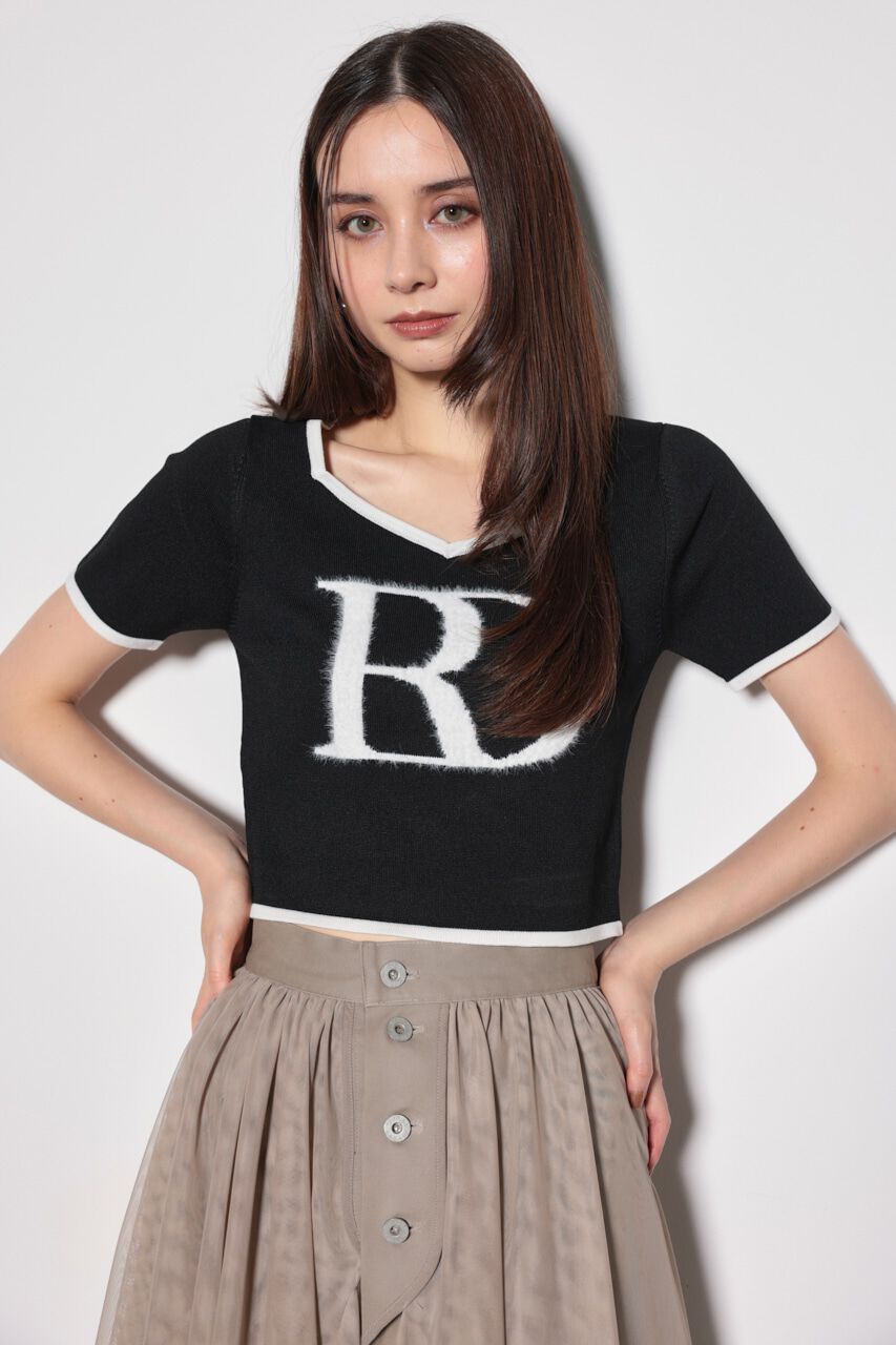 rienda「ビッグＲロゴニットトップス」|ニット・セーター|BLK