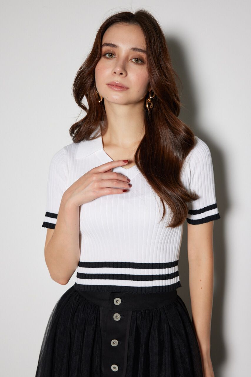 rienda「Ｖネックラインコンパクトニットトップス」|ニット・セーター|