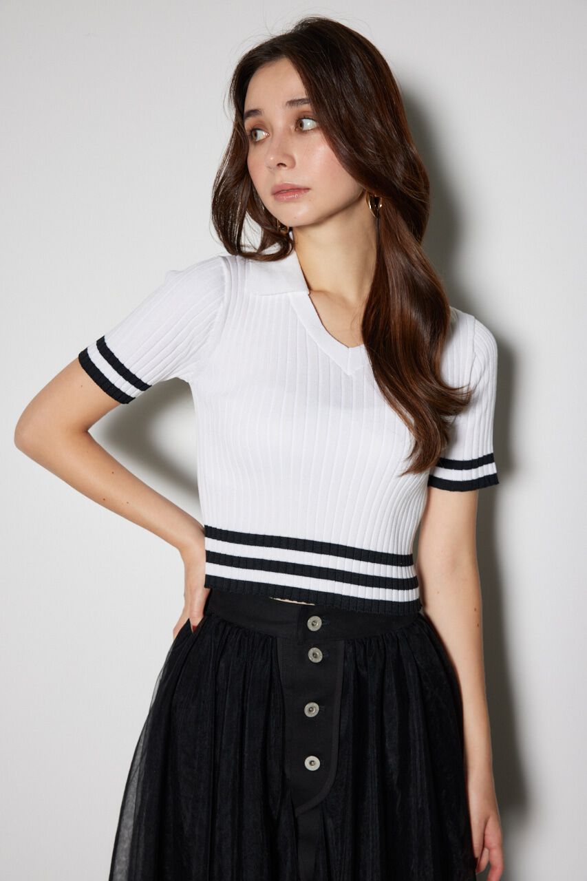 rienda「Ｖネックラインコンパクトニットトップス」|ニット・セーター|