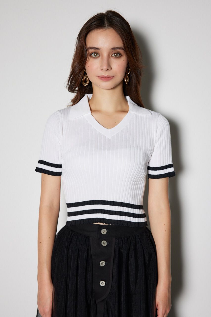 rienda「Ｖネックラインコンパクトニットトップス」|ニット・セーター|