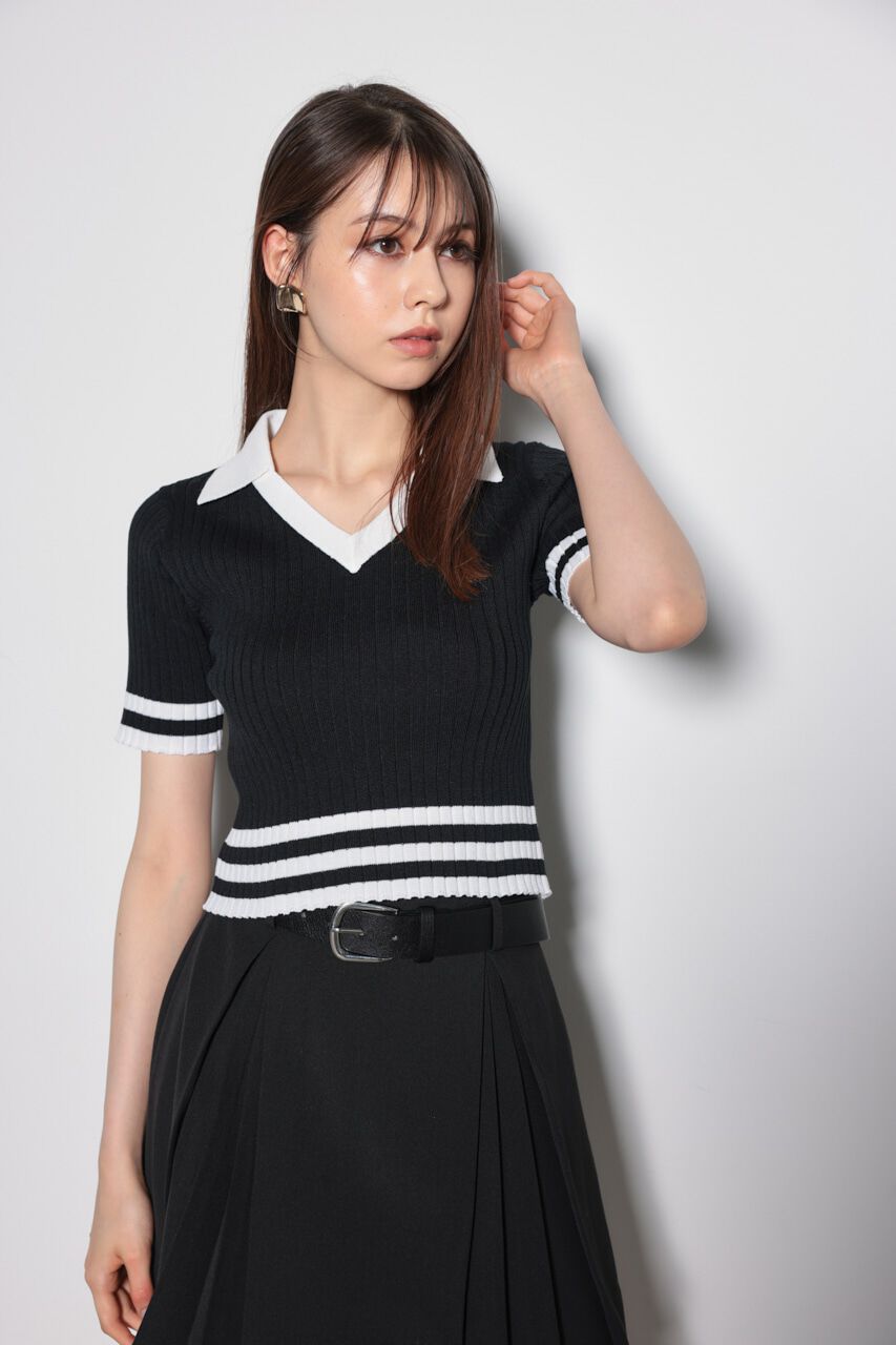 rienda「Ｖネックラインコンパクトニットトップス」|ニット・セーター|