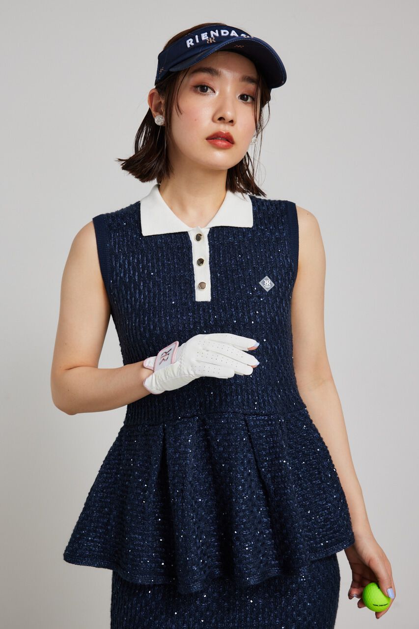 rienda「シャイニーツイードペプラムニットTOP」|ニット・セーター|NVY