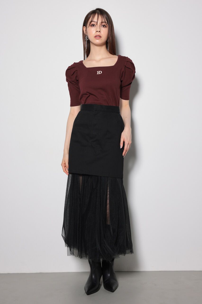 rienda「リバーシブルチュールジャストウエストスカート」|スカート|BLK