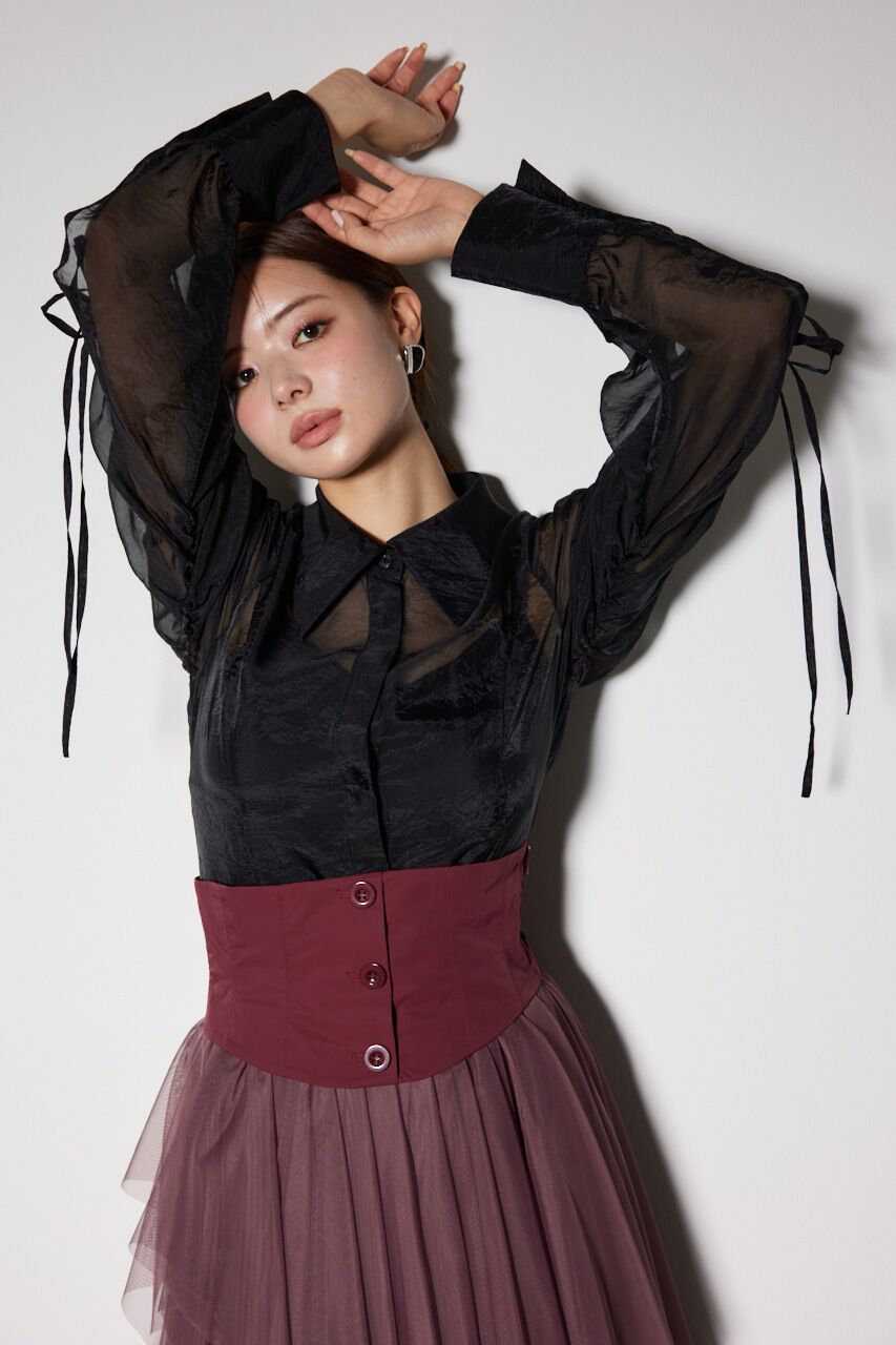 rienda「ショルダードロストリボンブラウス」|シャツ・ブラウス|BLK
