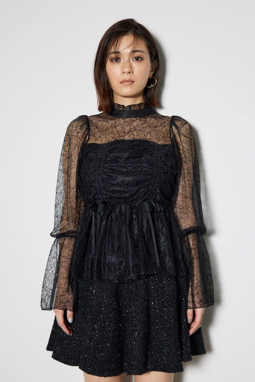 rienda「コルセット風シャーリングレースブラウス」|シャツ・ブラウス|