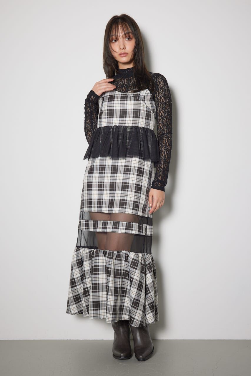 rienda「ペプラムマーメイドチェックキャミワンピース」|ワンピース|柄BLK5