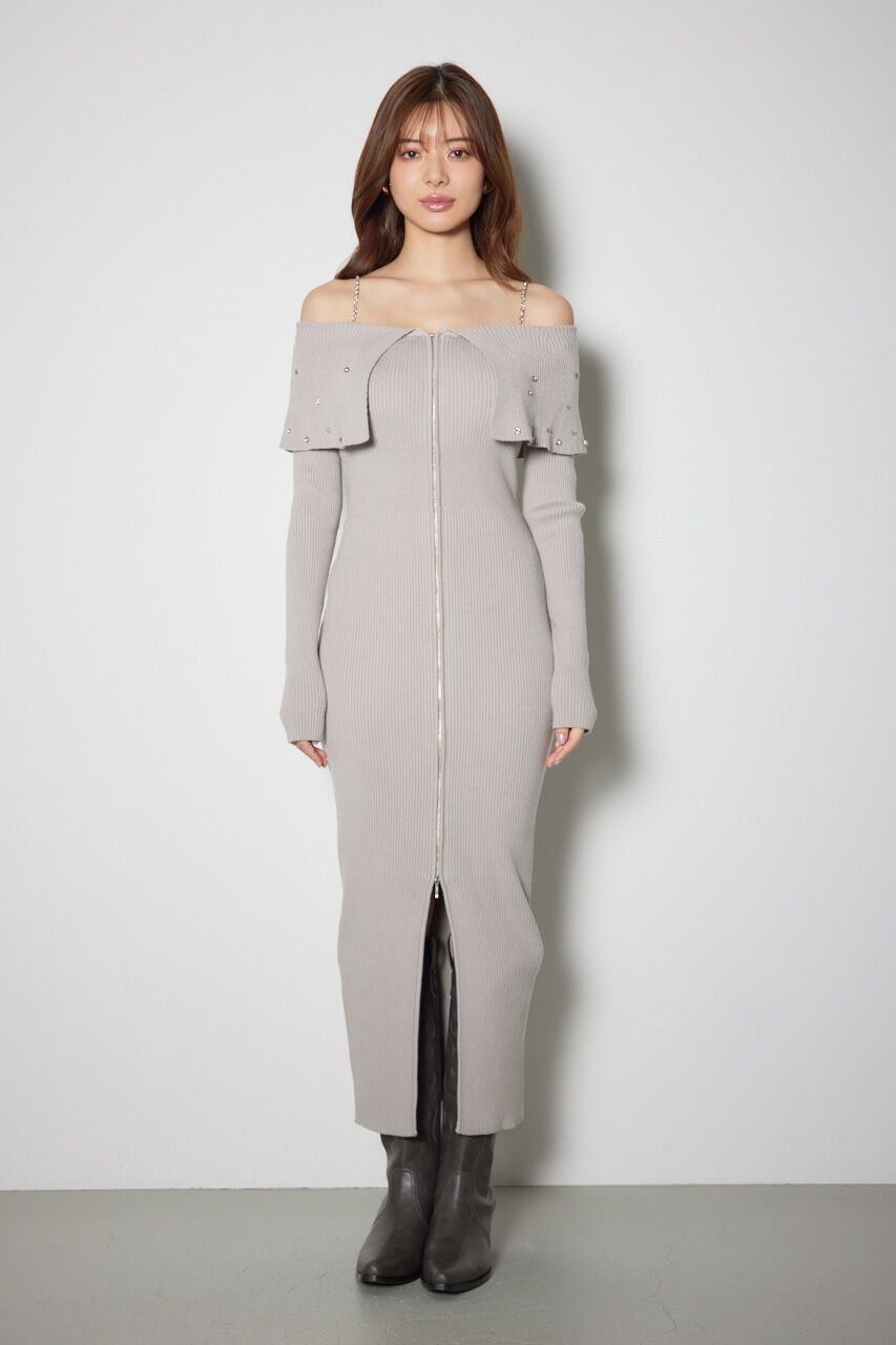 rienda「2WAYオフショルダービッグカラーニットワンピース」|ワンピース|