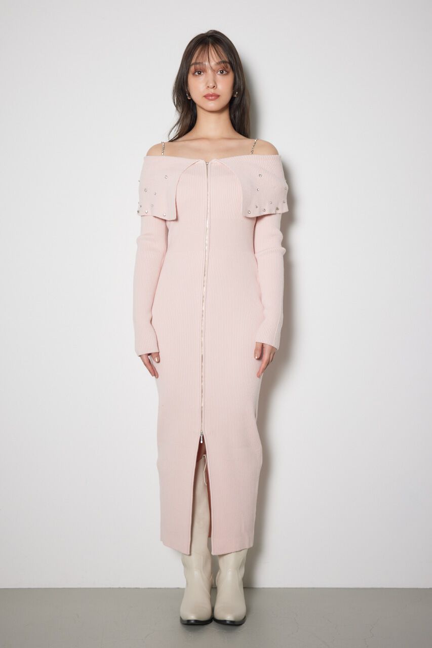 rienda「2WAYオフショルダービッグカラーニットワンピース」|ワンピース|