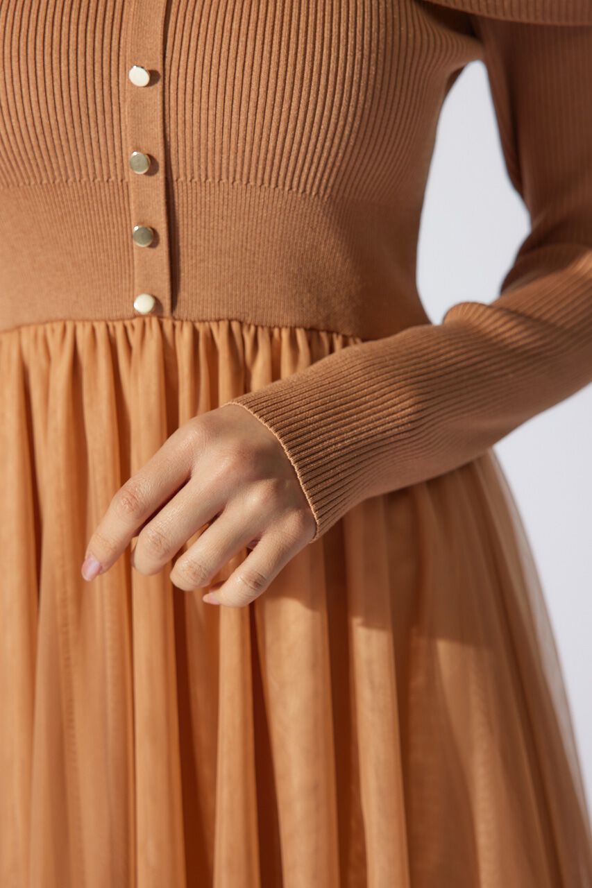 rienda「オフショルダーチュールドッキングワンピース」|ワンピース|