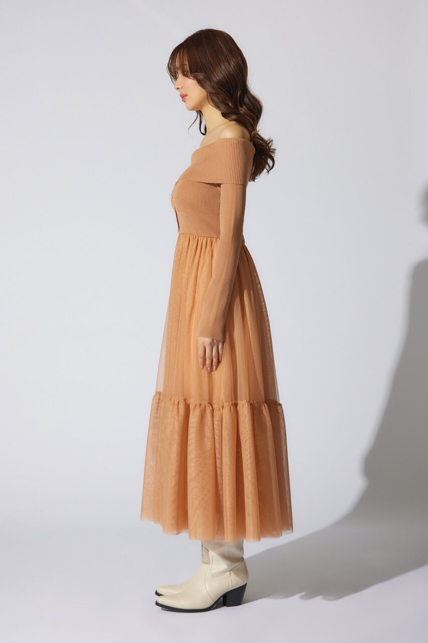 rienda「オフショルダーチュールドッキングワンピース」|ワンピース|