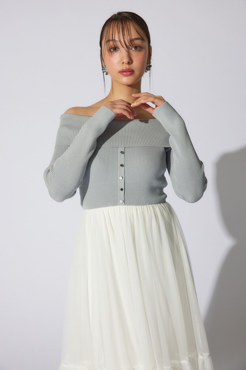 rienda「オフショルダーチュールドッキングワンピース」|ワンピース|