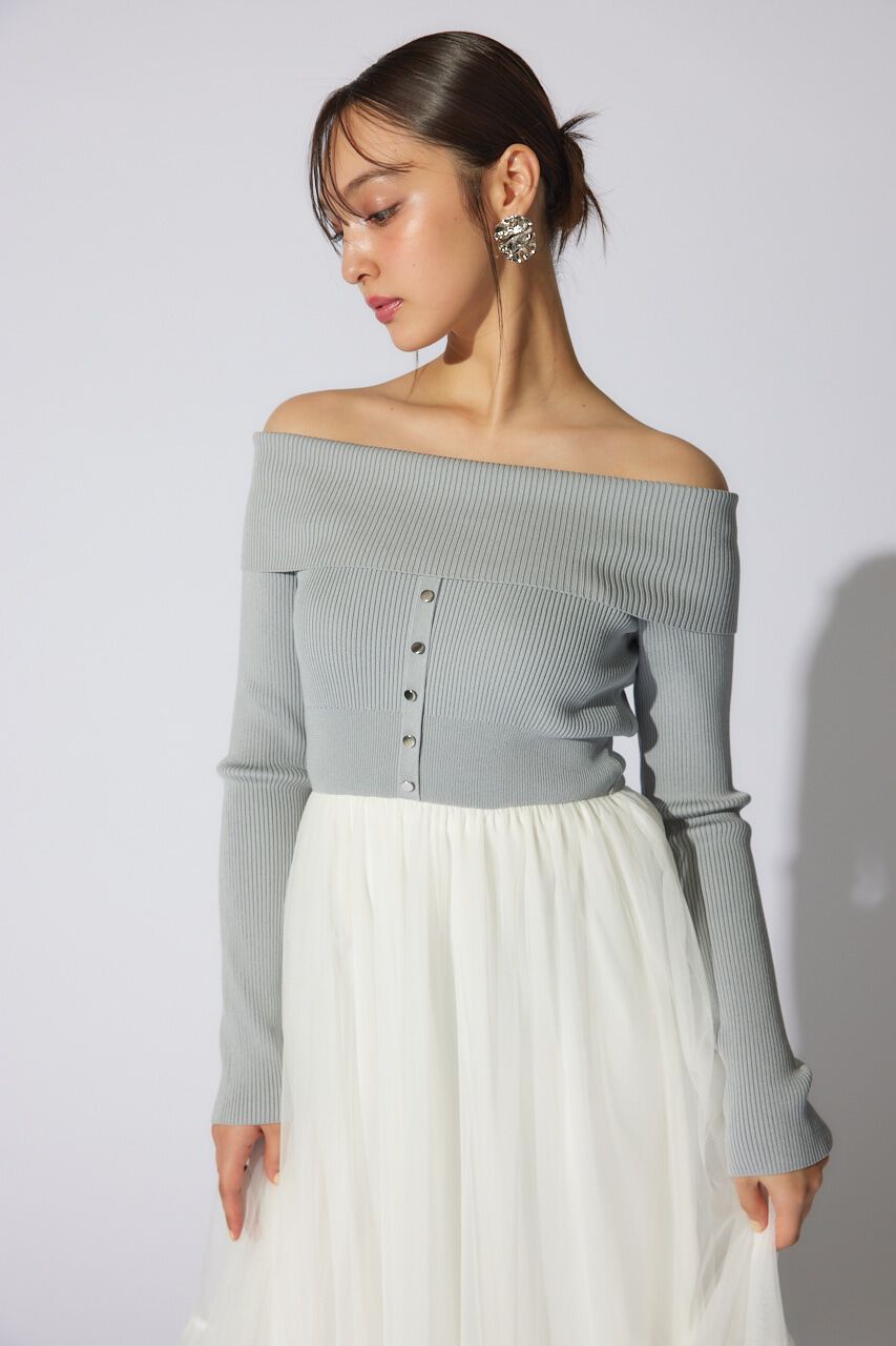 rienda「オフショルダーチュールドッキングワンピース」|ワンピース|