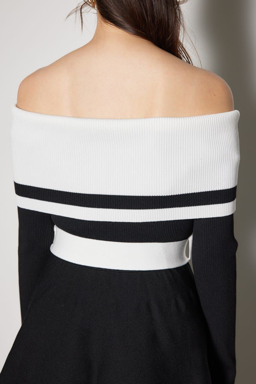 rienda「バイカラーオフショルフレアミニニットワンピース」|ワンピース|