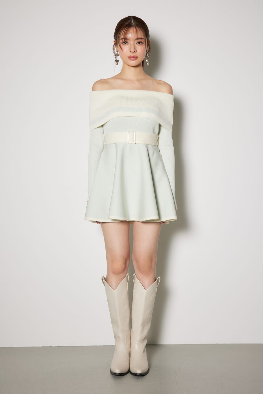 rienda「バイカラーオフショルフレアミニニットワンピース」|ワンピース|