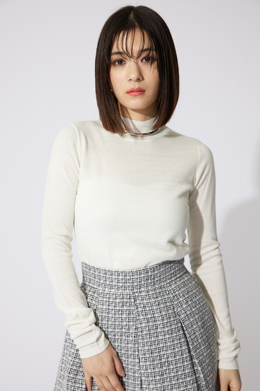 rienda「ハイネックシアーニットトップス」|ニット・セーター|WHT