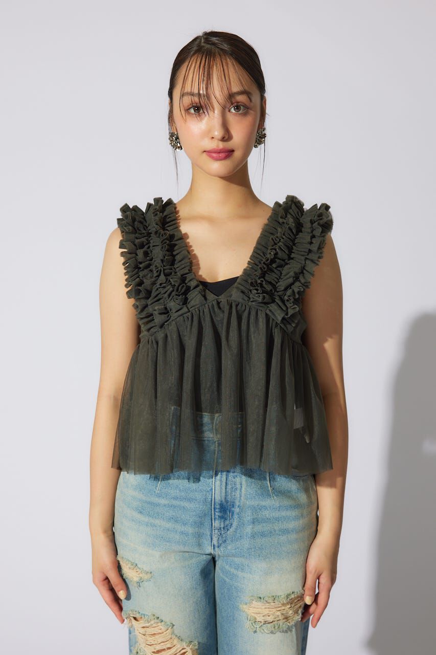 rienda「ボリュームチュールペプラムブラウス」|シャツ・ブラウス|