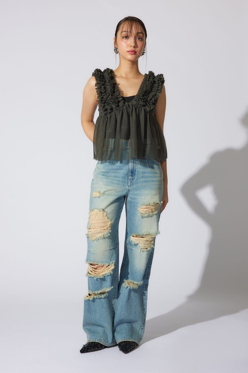 rienda「ボリュームチュールペプラムブラウス」|シャツ・ブラウス|