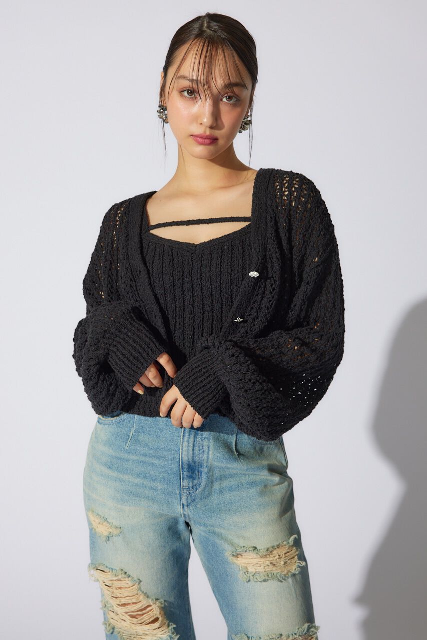 rienda「ビジューニットカーディガン」|カーディガン|