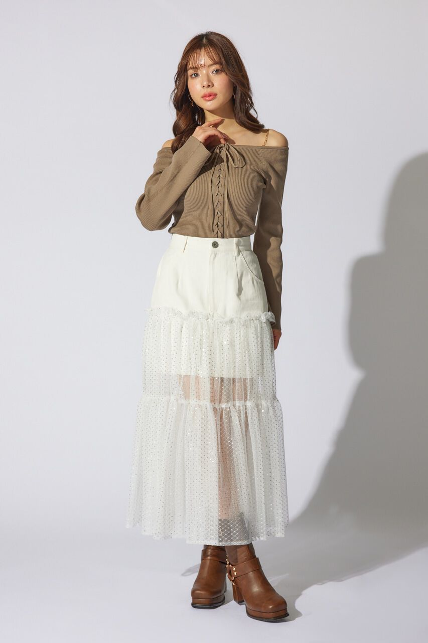 rienda「シアーコンビフレアジャストウエストスカート」|スカート|WHT