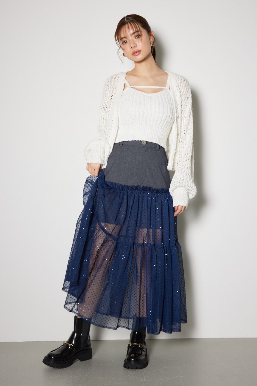 rienda「シアーコンビフレアジャストウエストスカート」|スカート|NVY