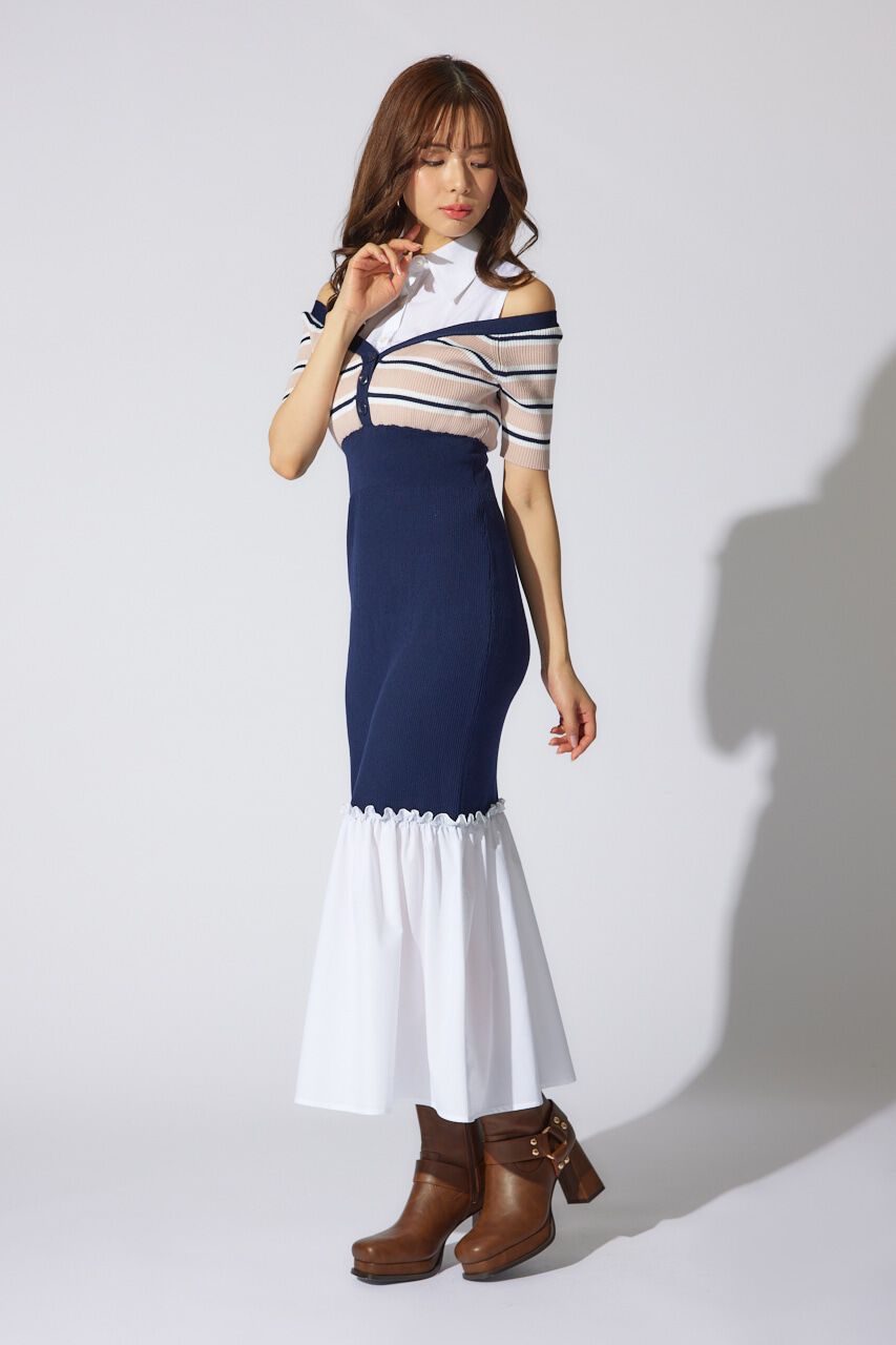 rienda「シャツレイヤードコンビマーメイドニットワンピース」|ワンピース|