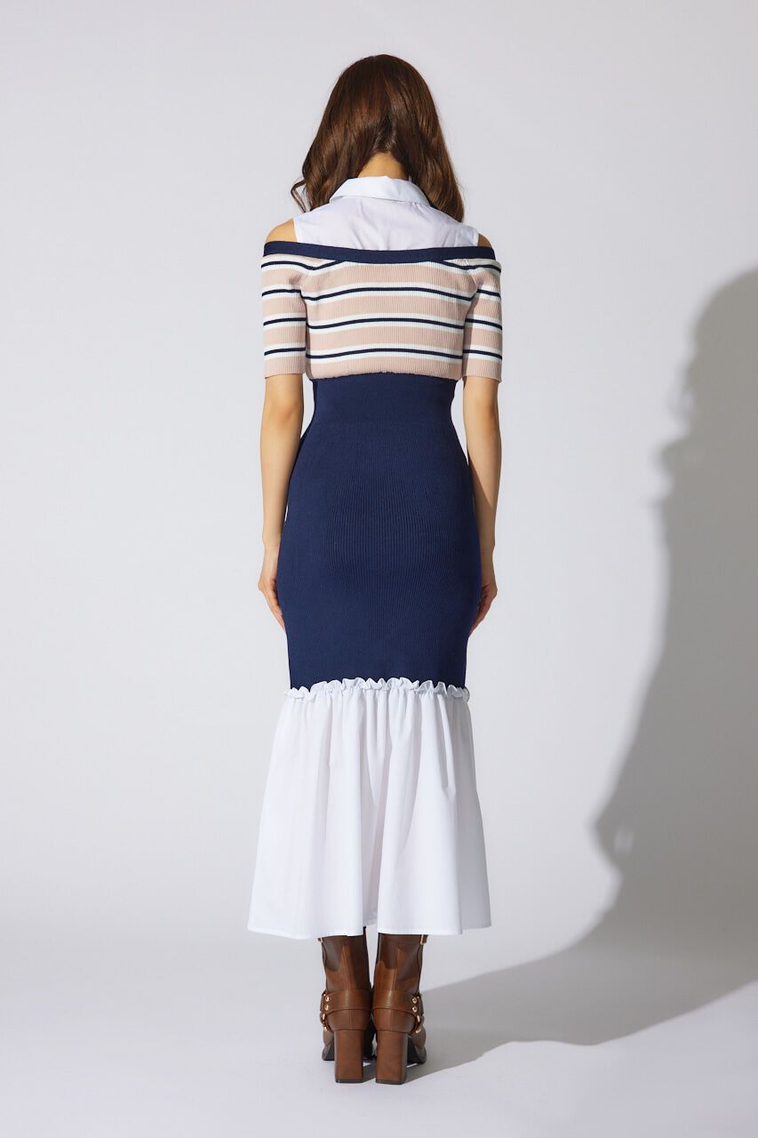 rienda「シャツレイヤードコンビマーメイドニットワンピース」|ワンピース|