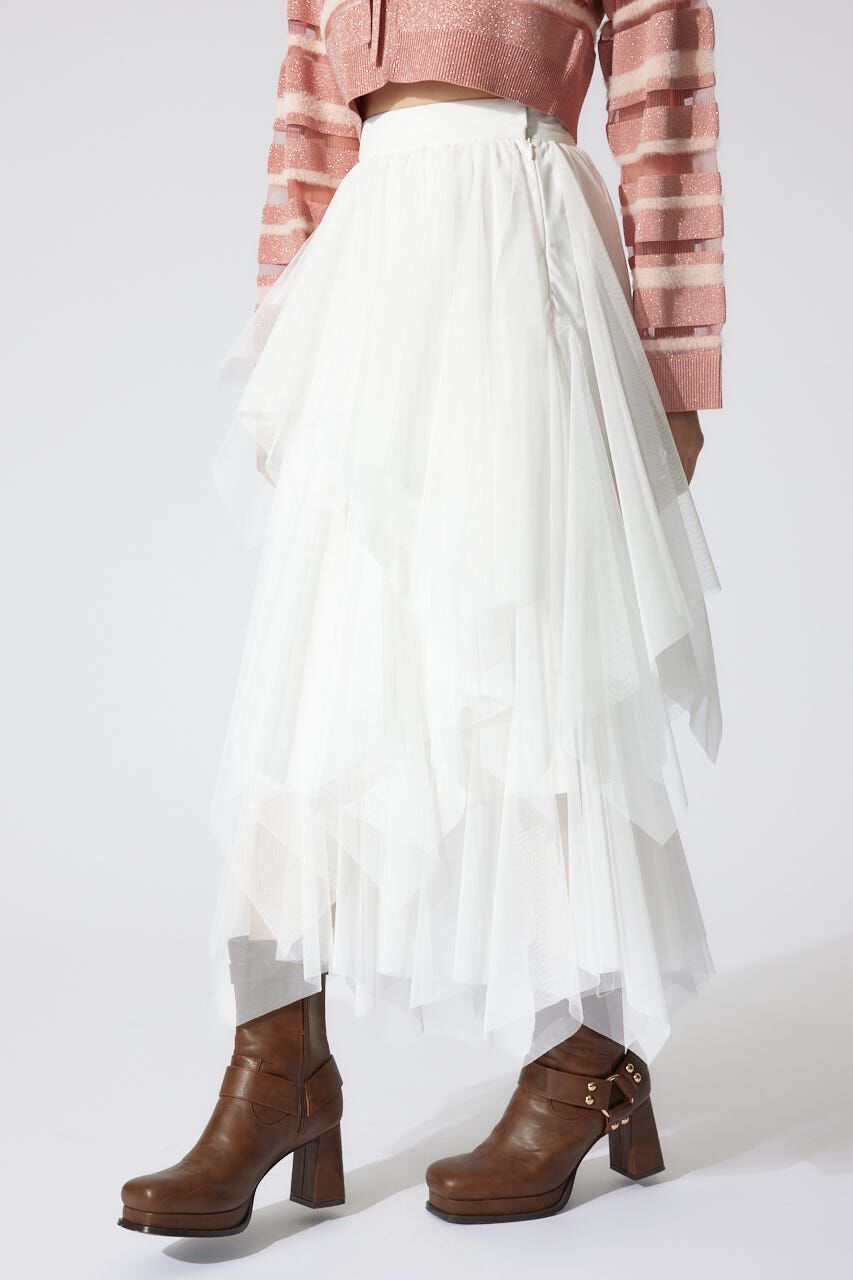 rienda「ニュアンスランダムチュールジャストウエストスカート」|スカート|