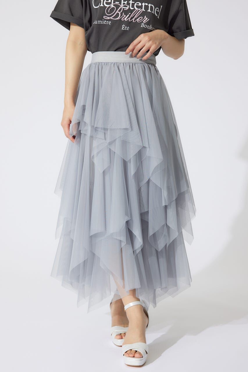 rienda「ニュアンスランダムチュールジャストウエストスカート」|スカート|