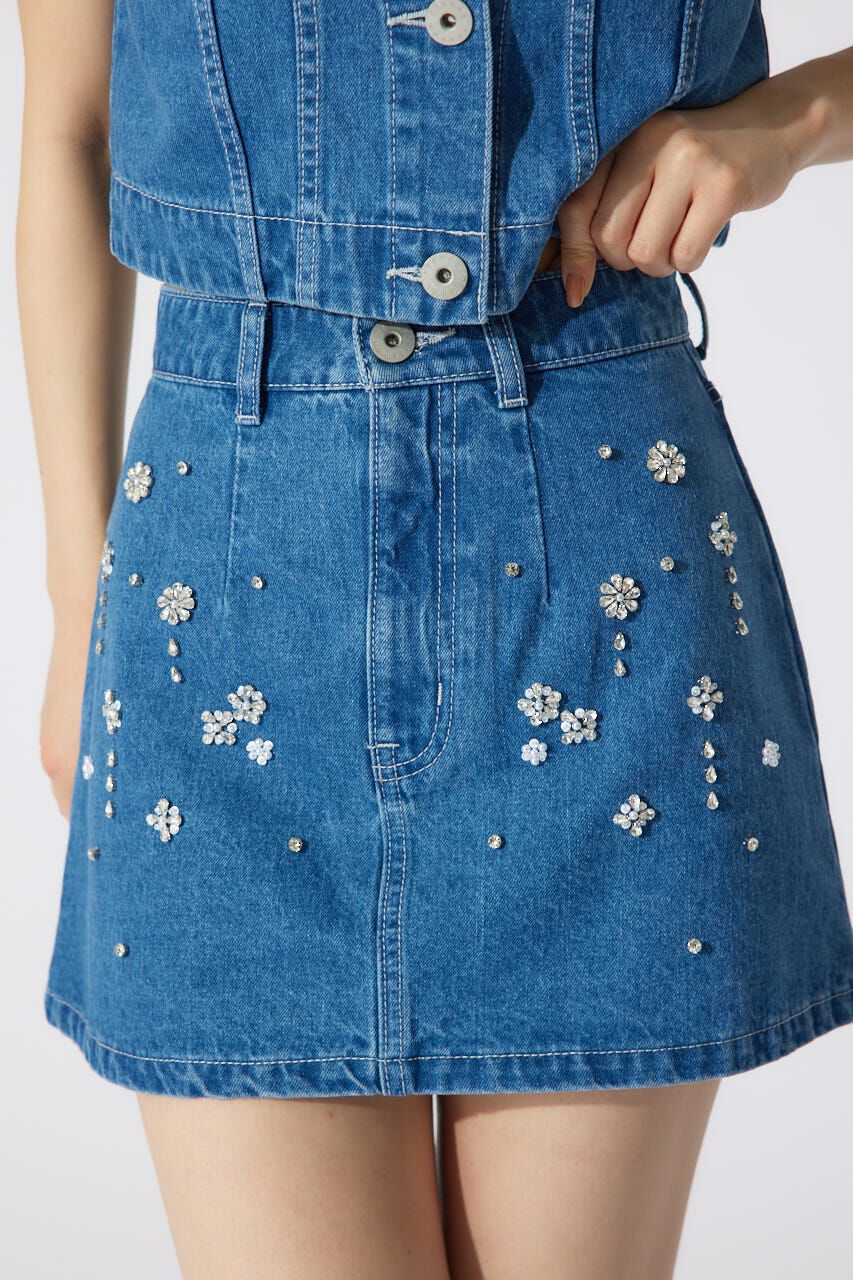 rienda「ミックスフラワービジュージャストウエストデニムスカート」|スカート|