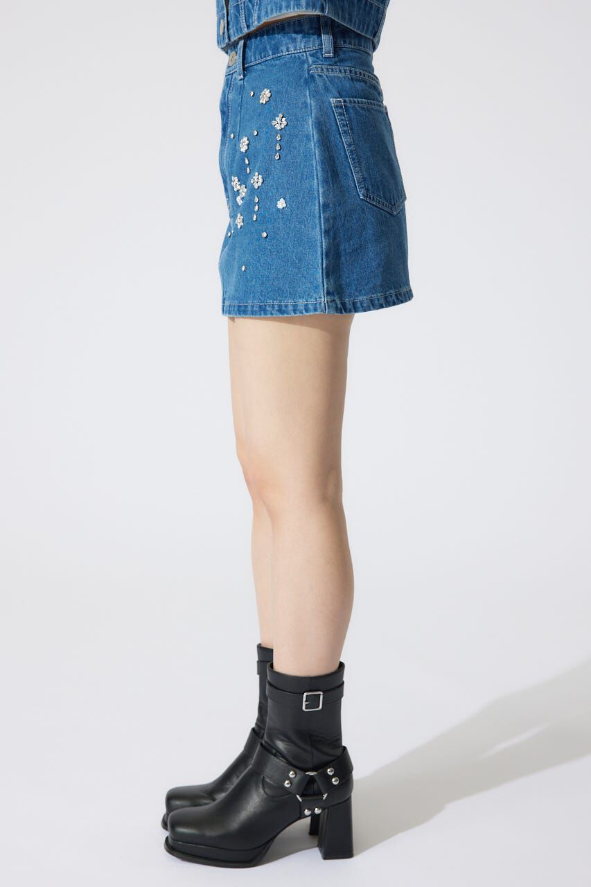 rienda「ミックスフラワービジュージャストウエストデニムスカート」|スカート|