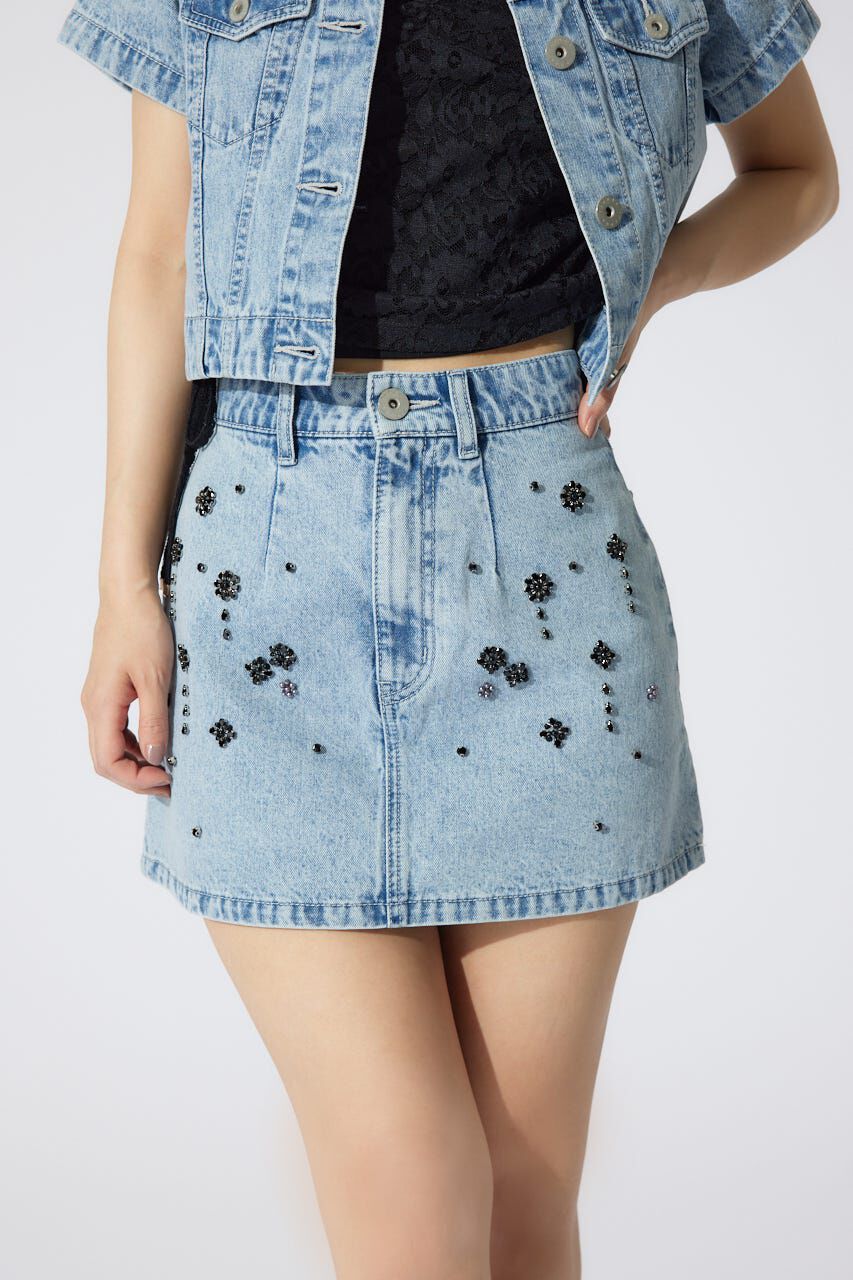 rienda「ミックスフラワービジュージャストウエストデニムスカート」|スカート|L/BLU1