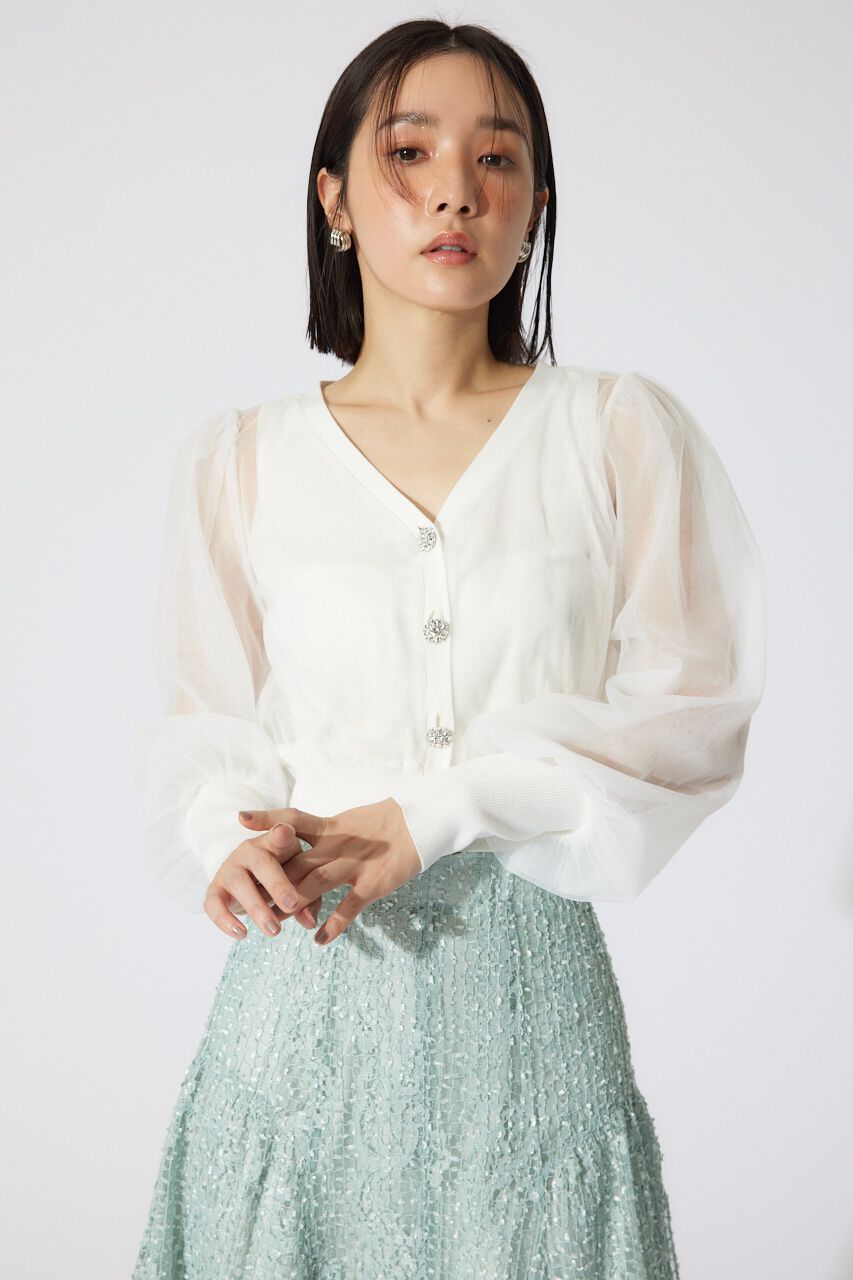 rienda「チュールドッキングシアーニットカーディガン」|カーディガン|