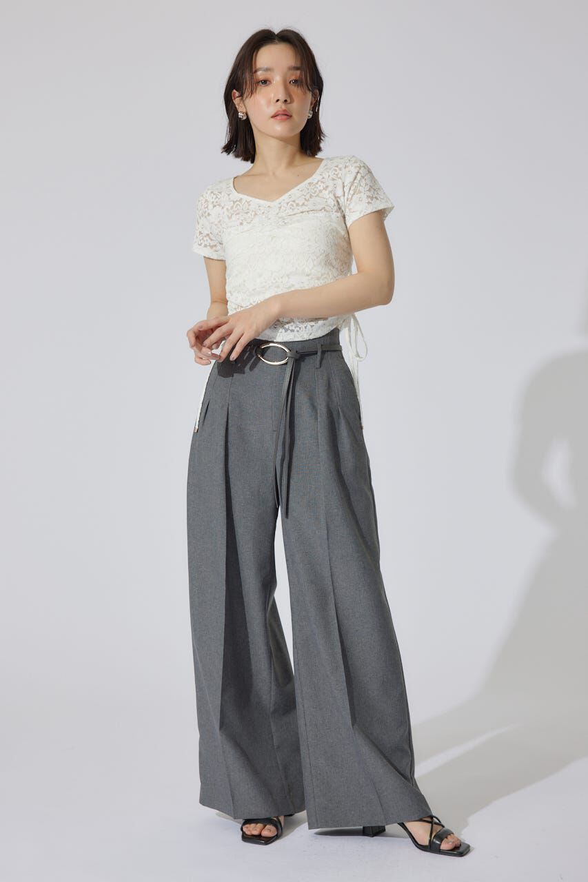 rienda「リネンライクワイドタックベルト付きパンツ」|その他|GRY