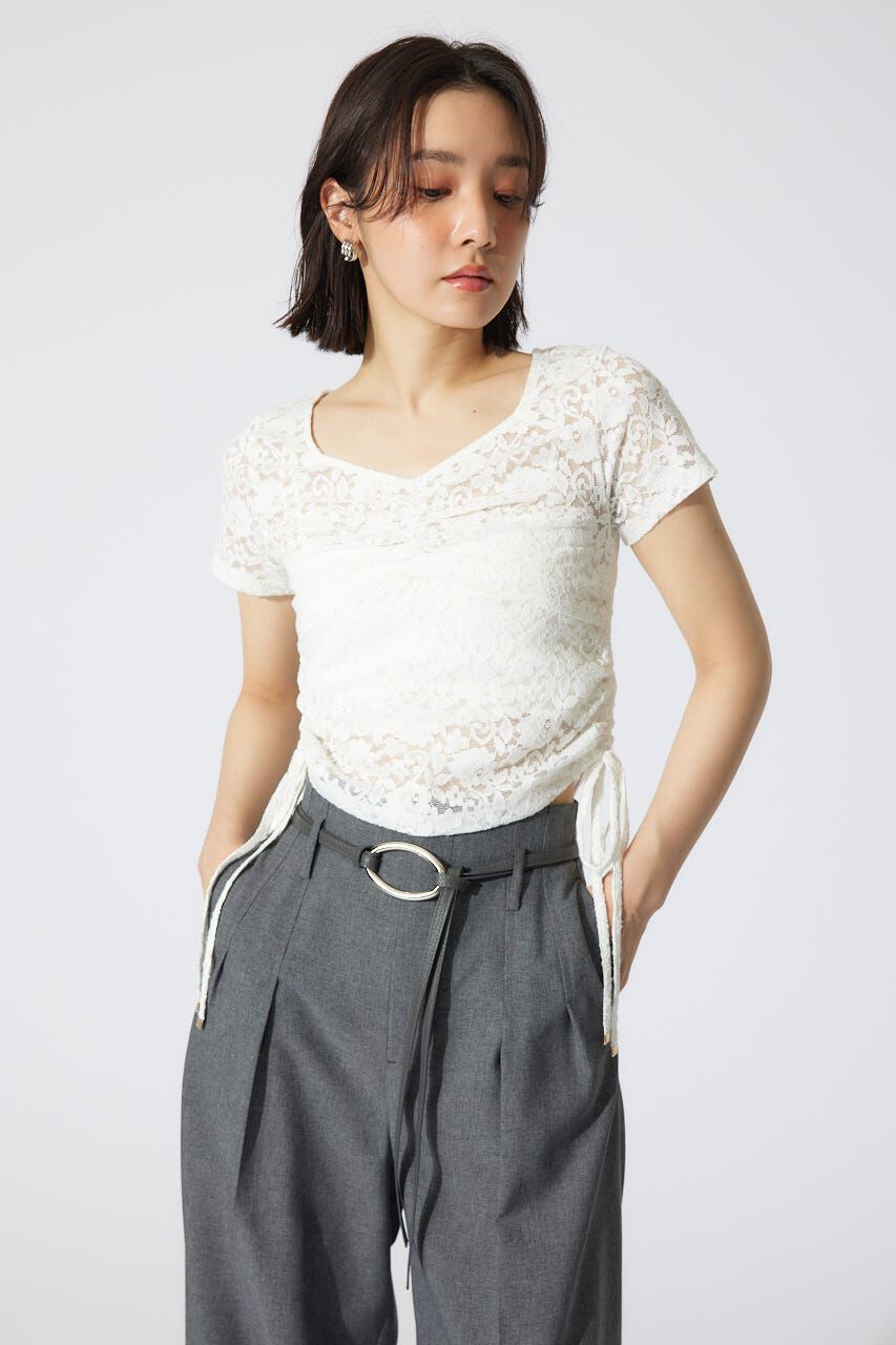rienda「バストギャザーデザインレースカットトップス」|Tシャツ・カットソー|