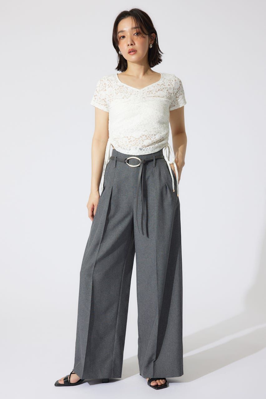 rienda「バストギャザーデザインレースカットトップス」|Tシャツ・カットソー|