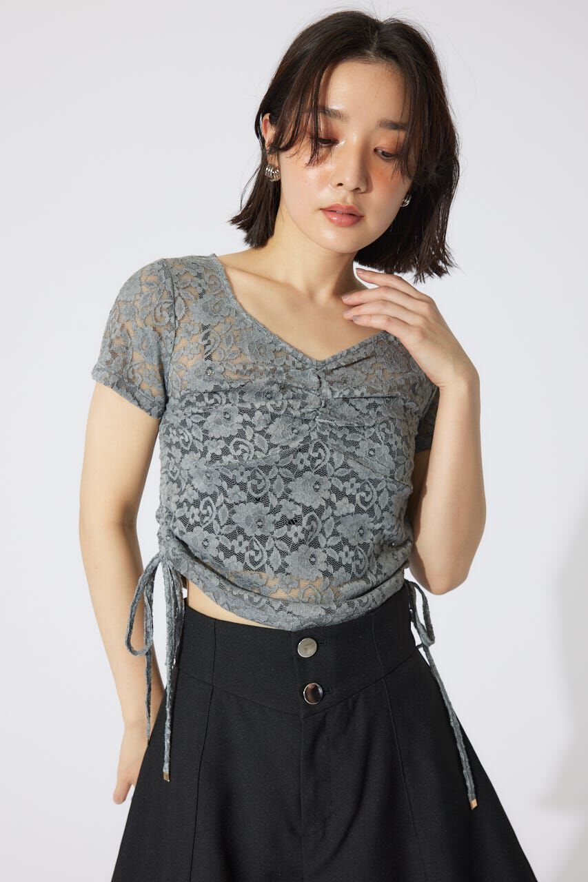 rienda「バストギャザーデザインレースカットトップス」|Tシャツ・カットソー|