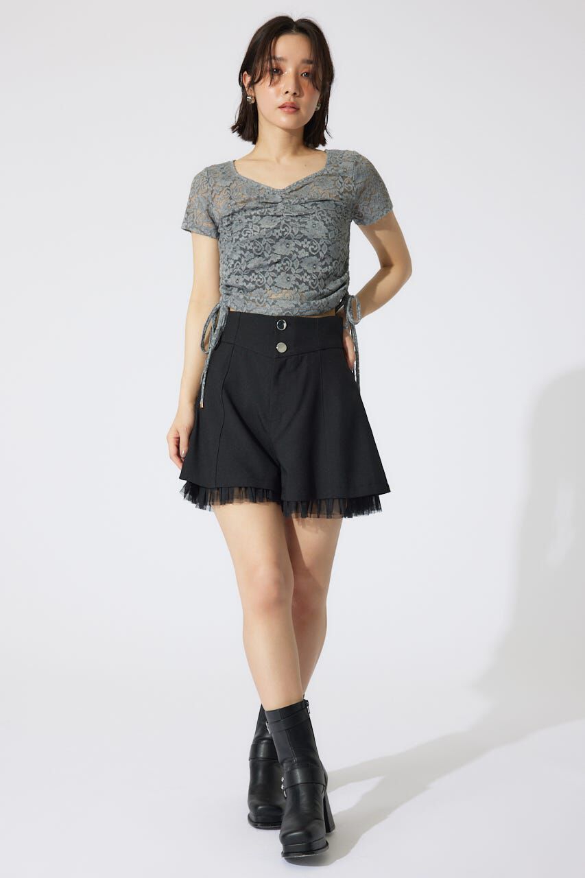 rienda「バストギャザーデザインレースカットトップス」|Tシャツ・カットソー|