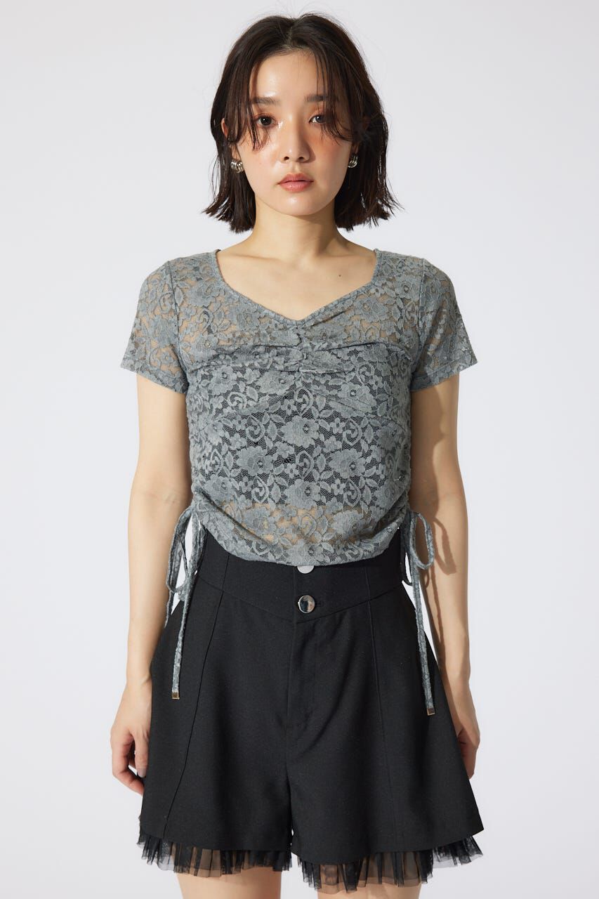 rienda「バストギャザーデザインレースカットトップス」|Tシャツ・カットソー|