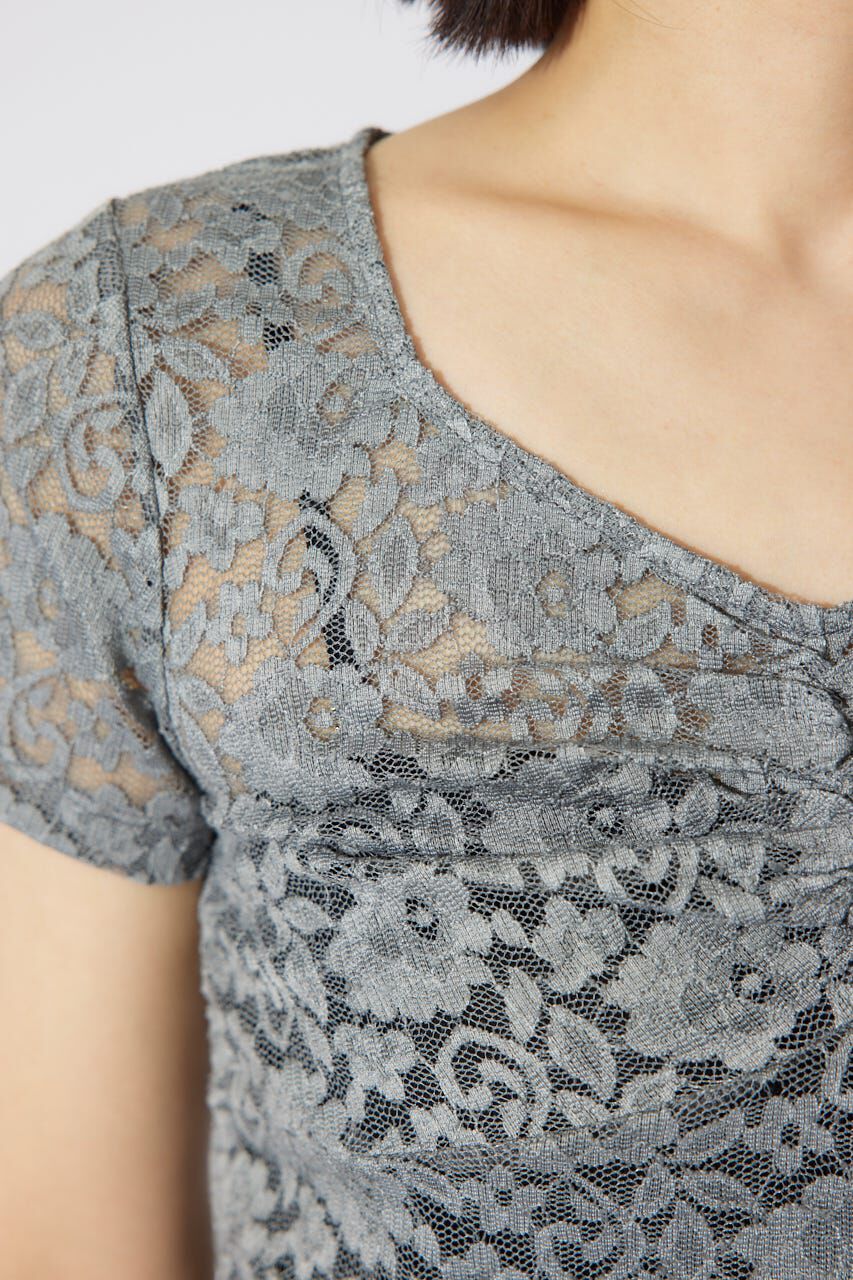 rienda「バストギャザーデザインレースカットトップス」|Tシャツ・カットソー|