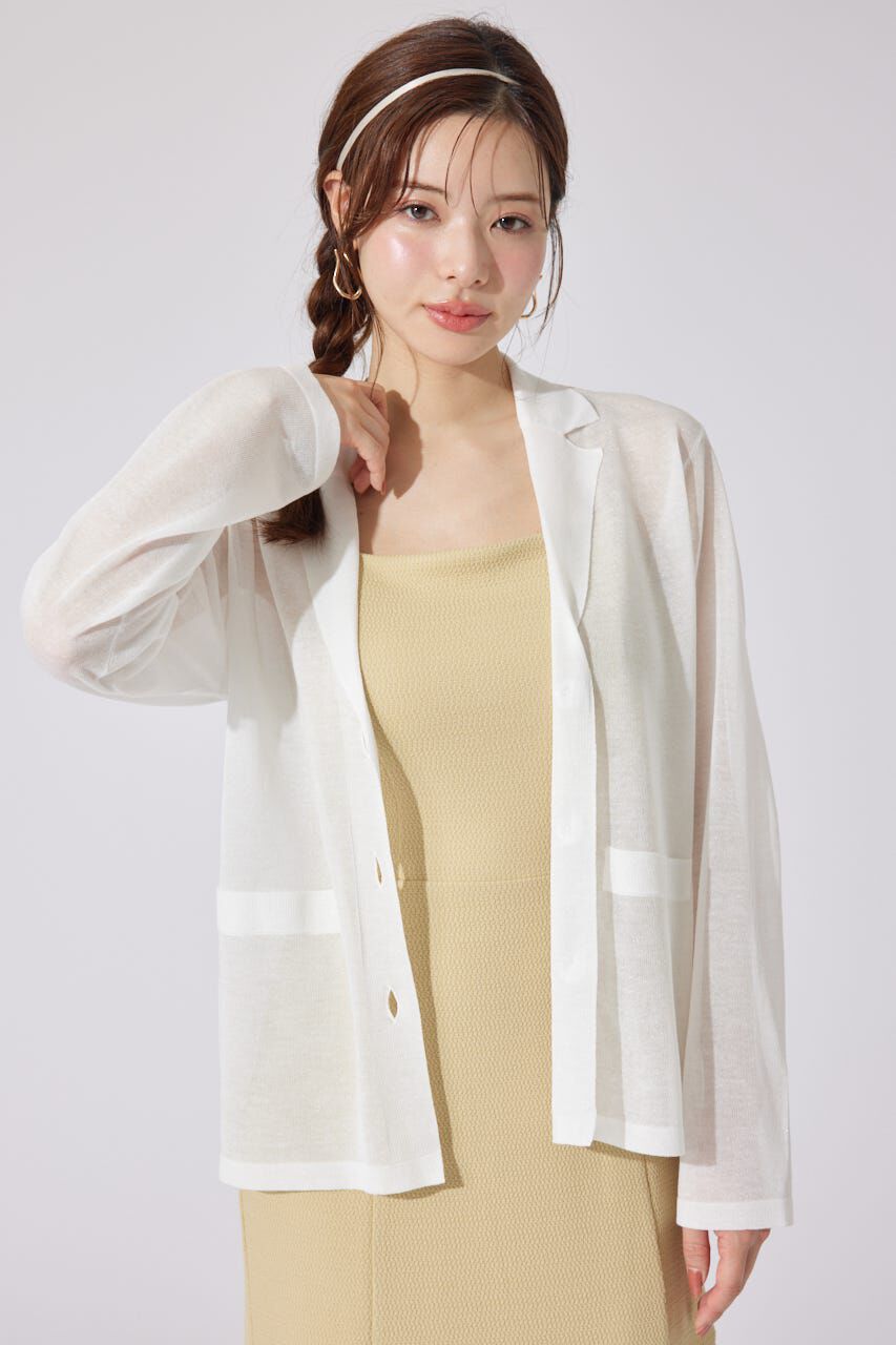 rienda「テーラーカラーシアーニットカーディガン」|カーディガン|WHT