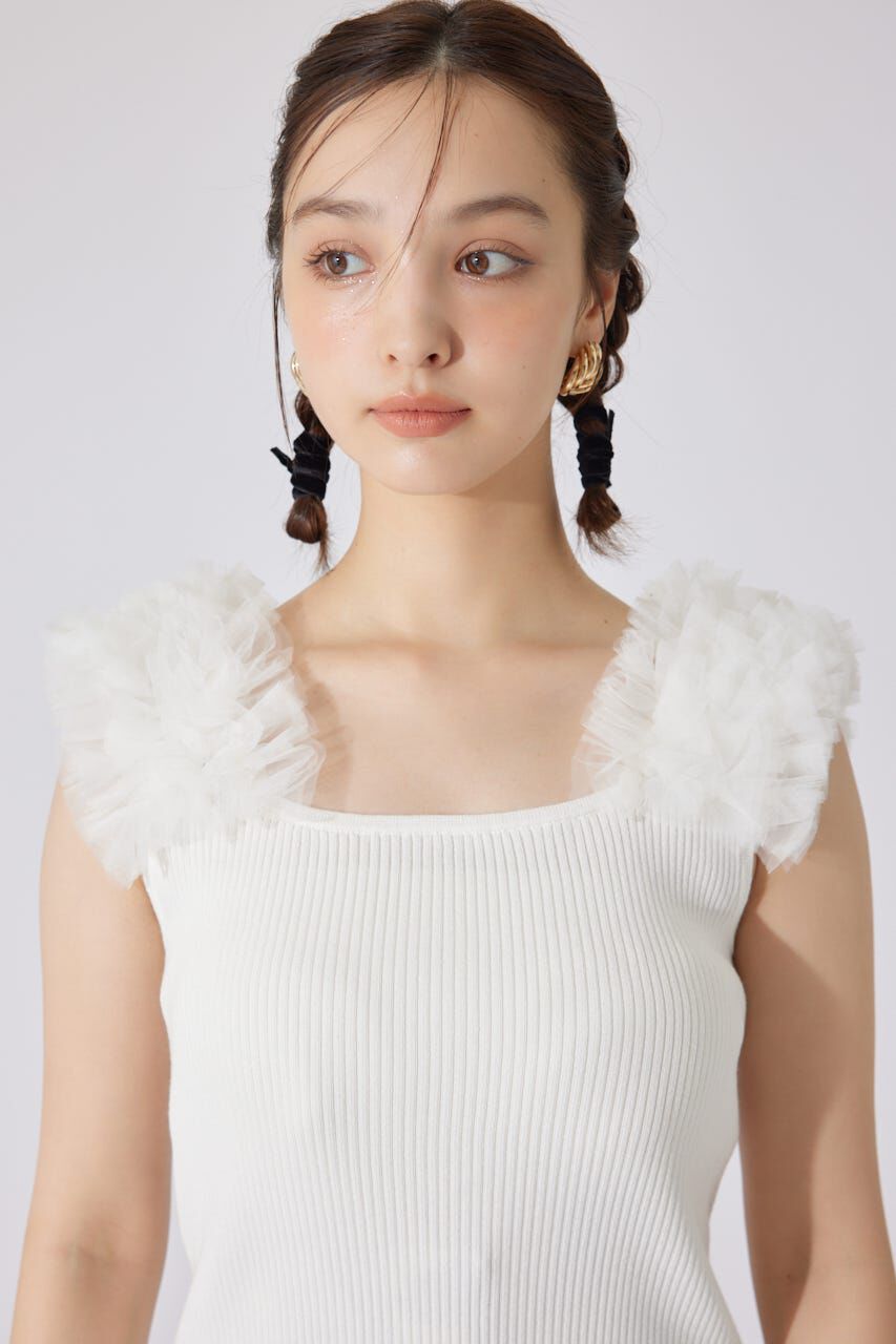 rienda「ショルダーチュールコンビニットトップス」|タンクトップ|