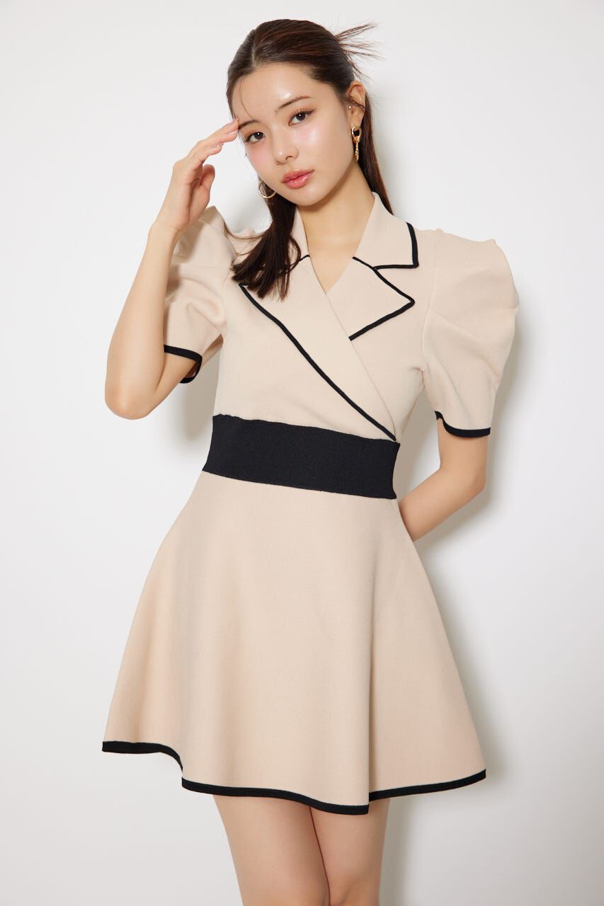 rienda「テーラードカラーミニフレアニットワンピース」|ワンピース|L/BEG1