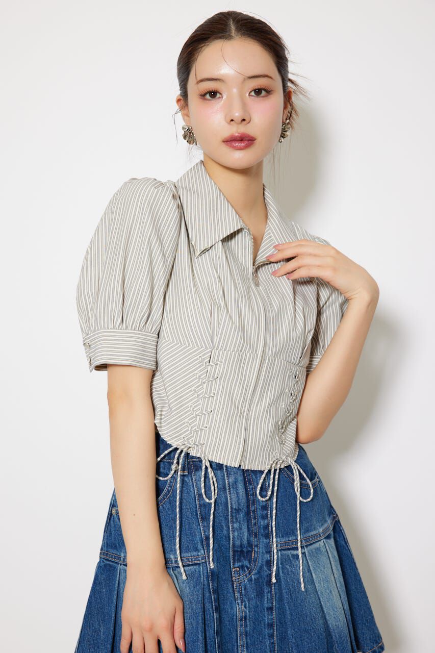 rienda「コンパクトレースアップブラウス」|シャツ・ブラウス|