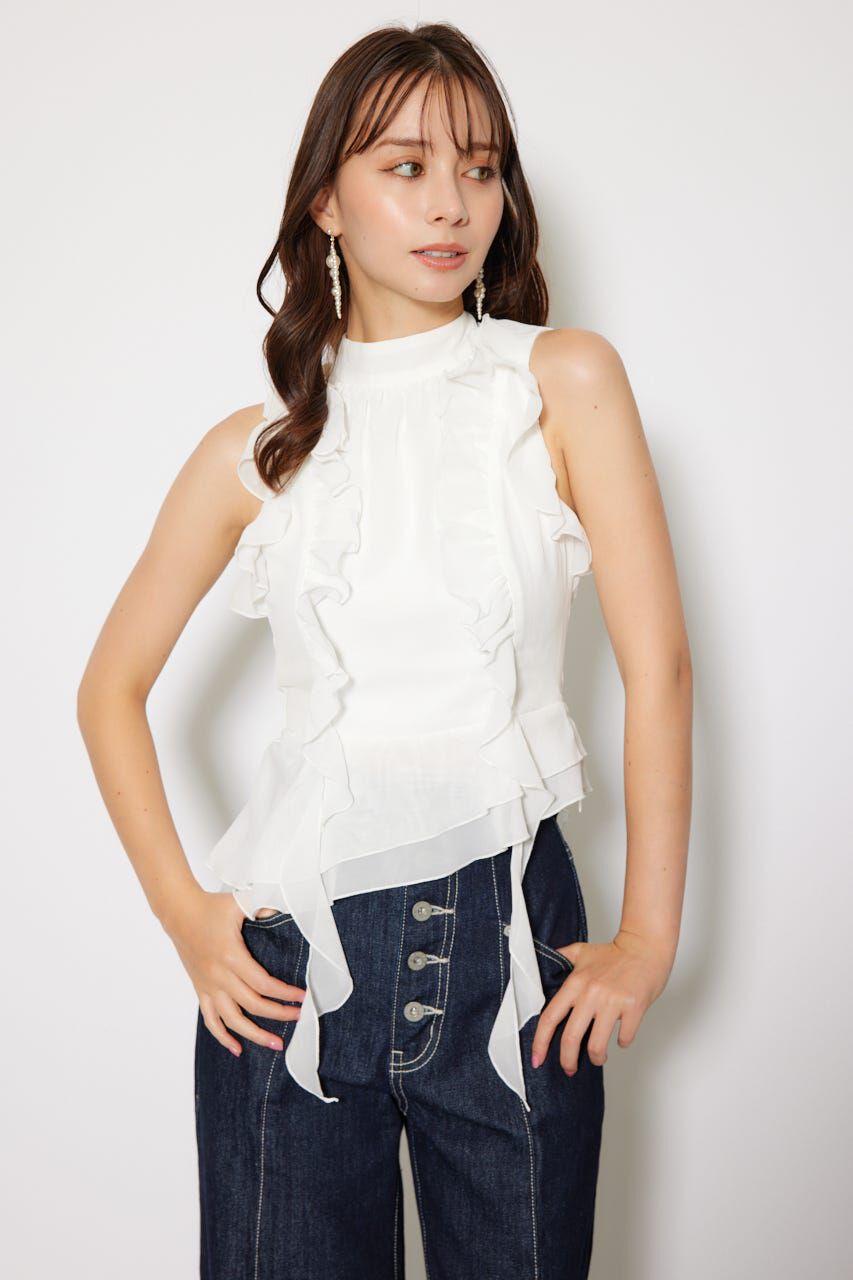 rienda「ボウタイフリルペプラムブラウス」|シャツ・ブラウス|WHT