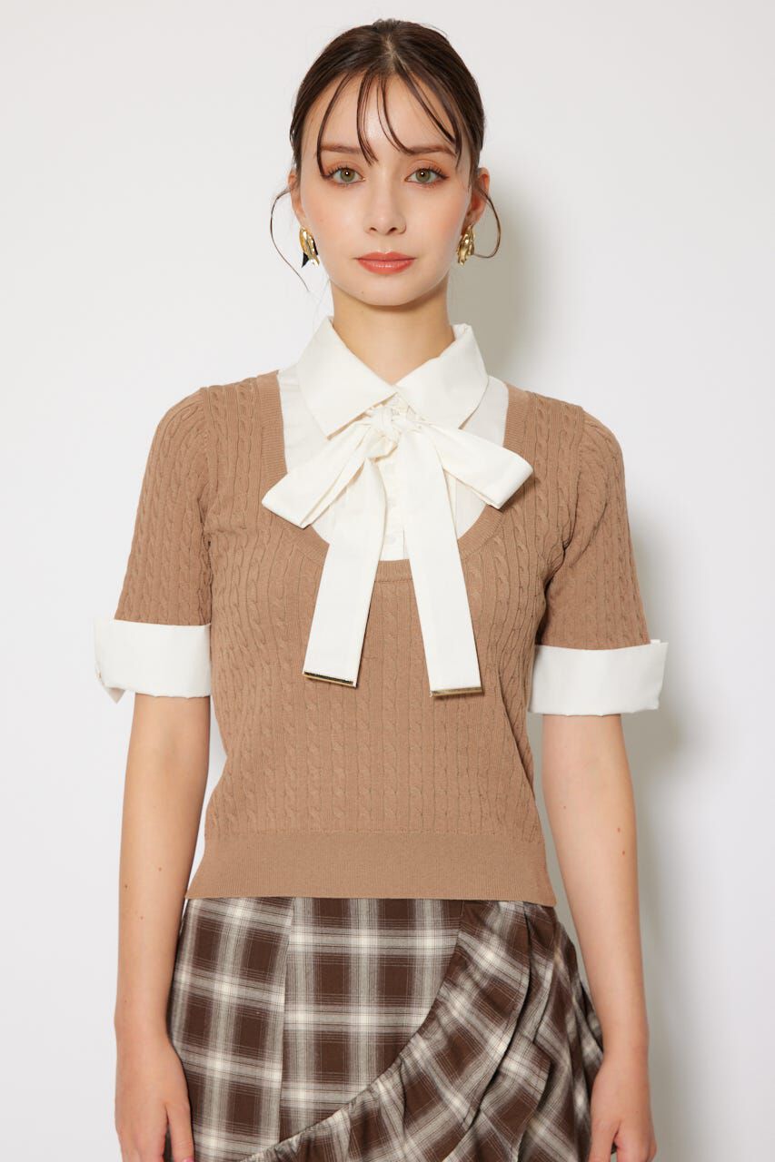 rienda「シャツドッキングハーフスリーブトップス」|ニット・セーター|