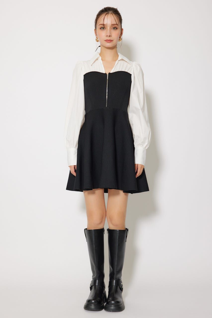 rienda「シャツドッキングフレアニットミニワンピース」|ワンピース|