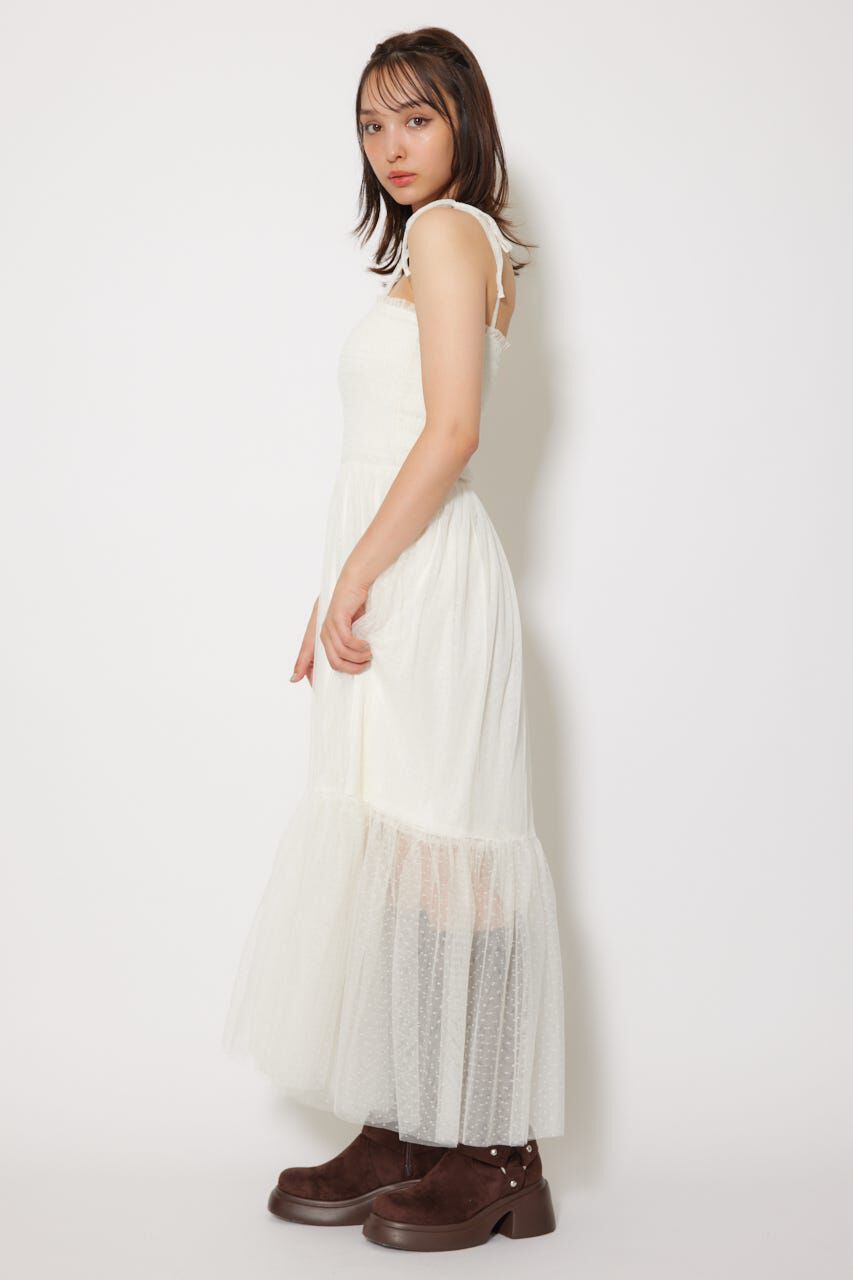 rienda「ニットカーディガンセットドットチュールフレアワンピース」|ワンピース|