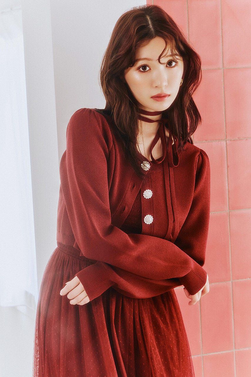 rienda「ニットカーディガンセットドットチュールフレアワンピース」|ワンピース|