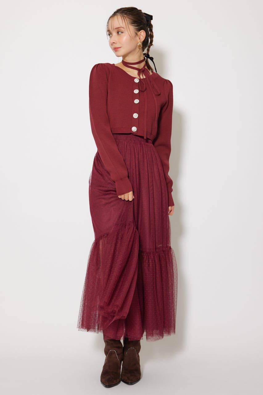 rienda「ニットカーディガンセットドットチュールフレアワンピース」|ワンピース|